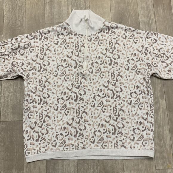 Womens Aerie Leopard Print Quarter Zip Oversized Pullover - Picture 4 of 4